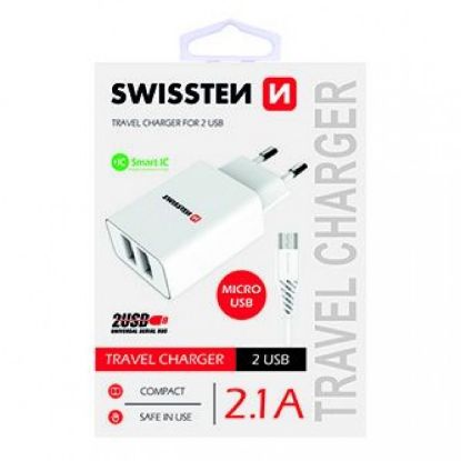 Picture of SWISSTEN Charger 2x USB 2.1A+micro USB 1.2m white