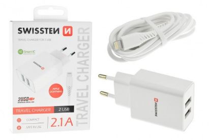 Picture of SWISSTEN Charger 2x USB 2.1A +USB Lighting 1.2m bela