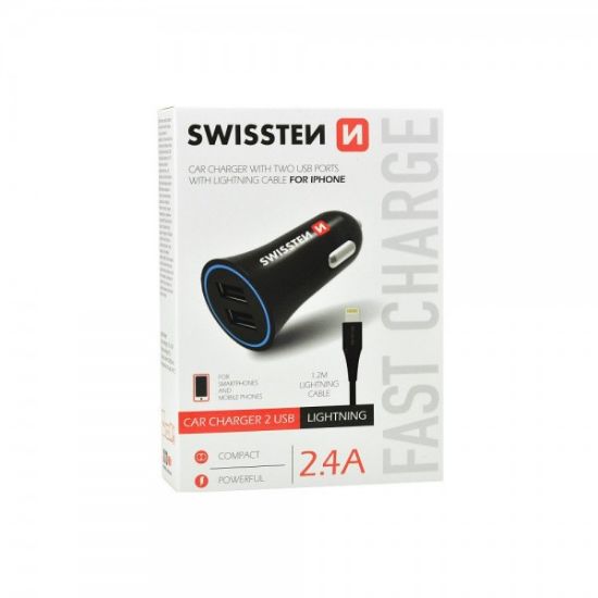 Picture of SWISSTEN Charger 2.4A With 2x USB +cable light crno